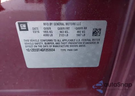 2016 Chevrolet Malibu 1Lt from USA, damaged, VIN 1G1ZE5ST4GF253934